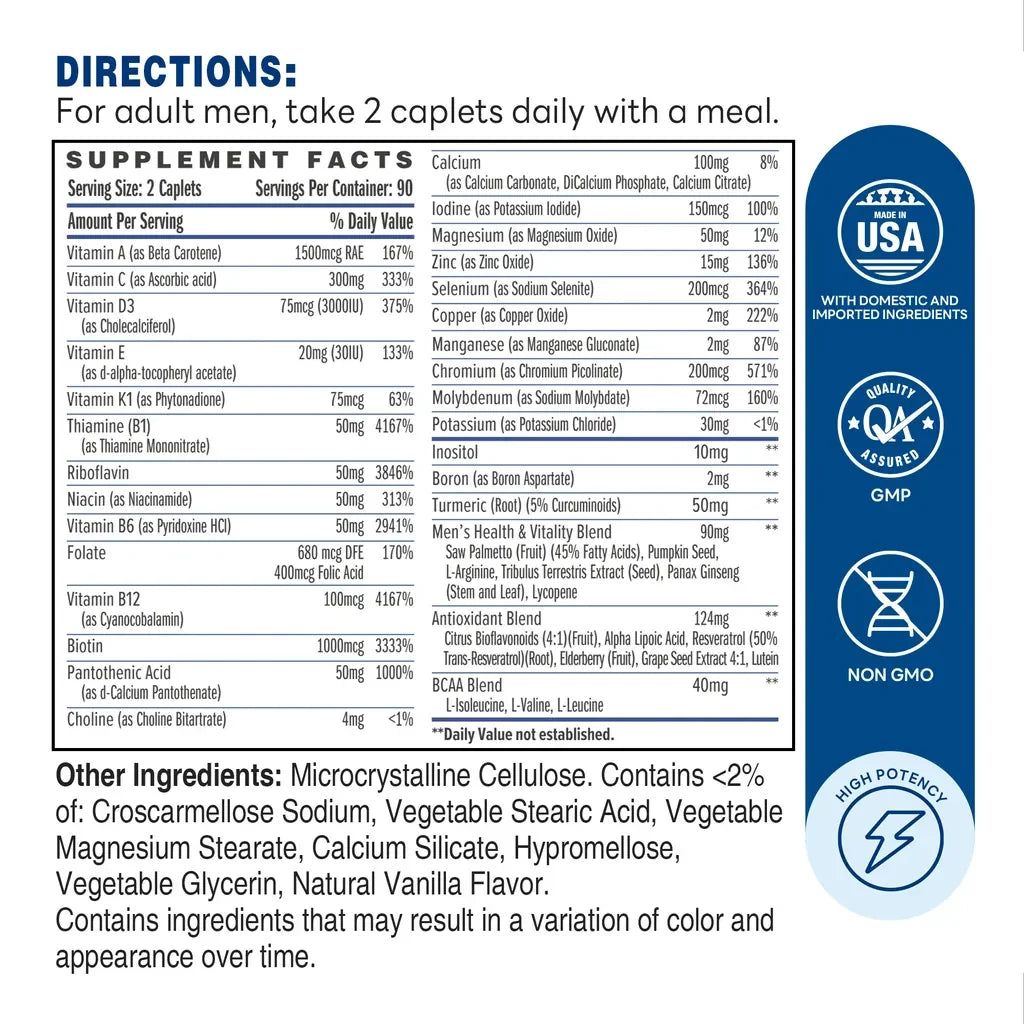 ULTRA 360 Men's Multi - 180 Caplets - Supplement Facts