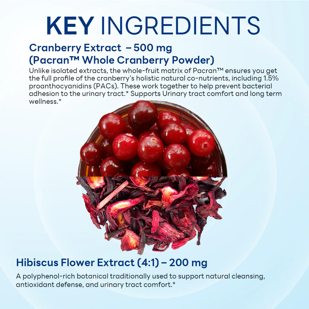 Urinary Health with Pacran™ Cranberry & Hibiscus – Urinary Tract Support – 60 Vegetarian Capsules
